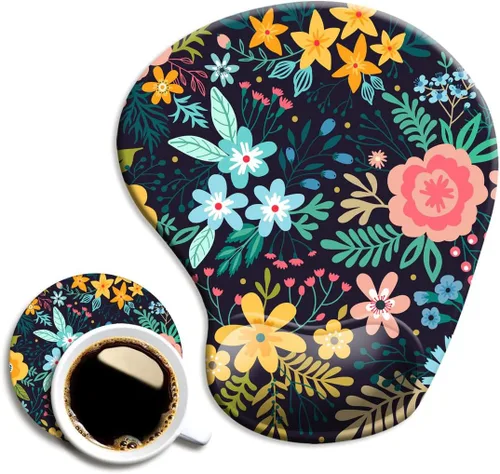Miniatura 23 de DOOKE Alfombrilla ergonómica para ratón con soporte para muñeca y posavasos, alfombrillas para ratón con base de PU antideslizante para trabajo