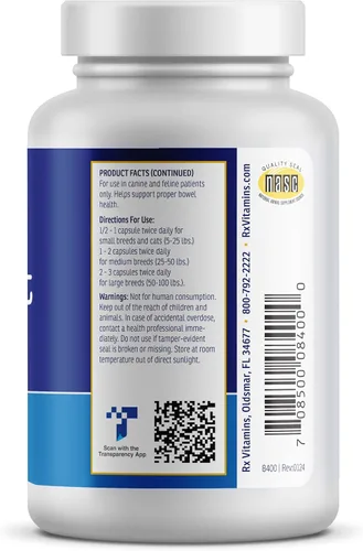 Miniatura 7 de Rx Vitamins NutriGest Cápsulas para gatos y perros - Probióticos para la salud digestiva mejorados con glucosamina para apoyo a la salud intestinal