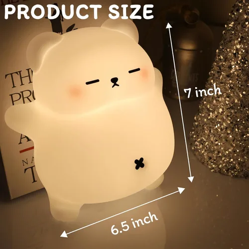 Miniatura 3 de Luz nocturna de oso para guardería, lámpara de noche de bebé recargable de silicona suave con atenuación de 3 niveles, control táctil, temporizador