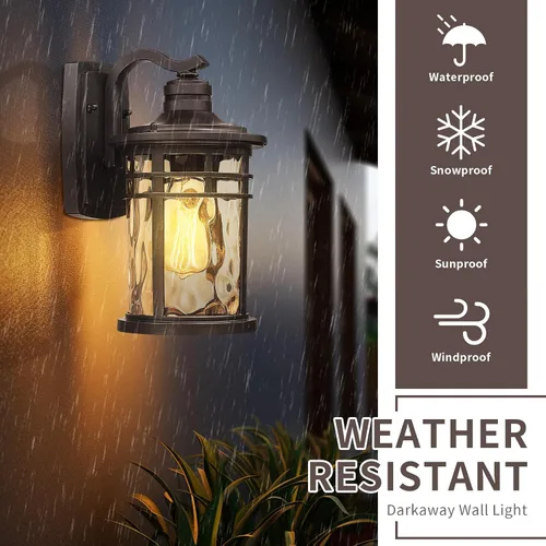 Miniatura 5 de Darkaway Lámpara de Pared para Exteriores, Luces de Porche Exteriores Montadas en la Pared de Vidrio Ondulado Ámbar Exterior Impermeable Aplique