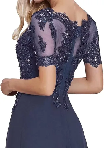 Miniatura 5 de Vestido formal de gasa de manga corta con apliques de encaje para mujer