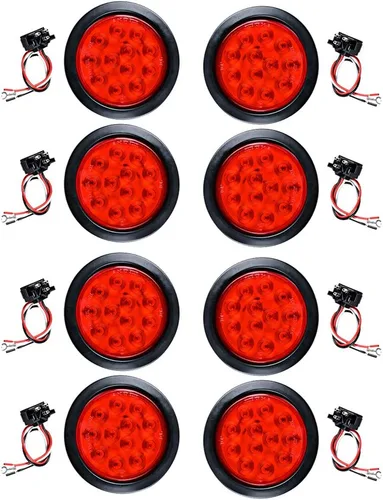 Miniatura 33 de Kit de tapones de cableado con cubierta de hule para luz trasera LED redonda de 4", 12 ledes, para RV, camioneta Luz roja - Lente transparente