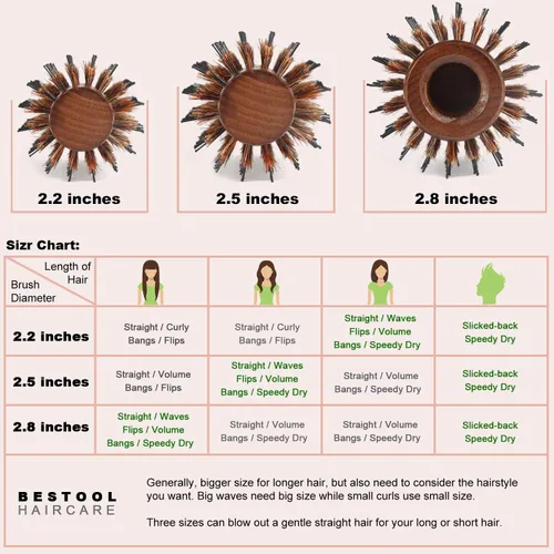 Miniatura 7 de BESTOOL Cepillo redondo para secar, cepillo de pelo de cerdas de jabalí, cepillo grande de estilo redondo para mujeres y hombres, alisar, rizar