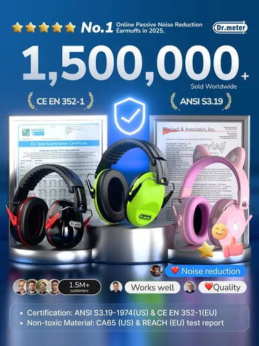 Miniatura 8 de Dr.meter Orejeras de protección para los oídos, orejeras de seguridad con reducción de ruido de 31 dB con diadema ajustable para adultos, niños