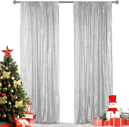 Miniatura 11 de Hahuho - Cortina de fondo de lentejuelas de 2 x 8 pies para fiestas, fondo de fotografía con paños de cortina de purpurina para decorar Navidad