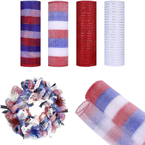 Miniatura 2 de 4 rollos de cinta de malla decorativa de otoño para suministros de fabricación de coronas, 10 pulgadas x 30 pies, cinta metálica de papel