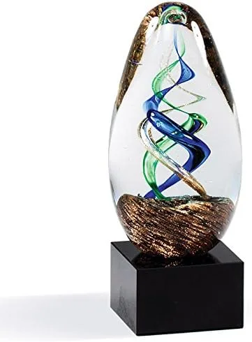SHOP AWARDS AND GIFTS Premio de escultura artística personalizable de 5-1/4 pulgadas, varios colores en vidrio transparente, incluye personalización