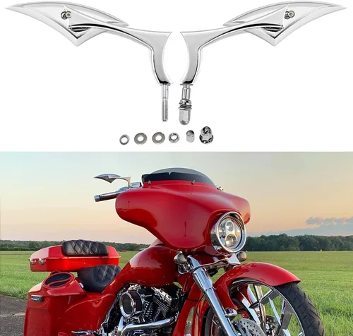 DREAMIZER Espejos para motocicleta cromados compatibles con Harley Davidson - Espejo lateral mini en forma de lanza para Sportster 48, Road Glide