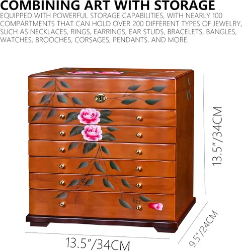 Miniatura 6 de Joyeros de madera pintados a mano para mujeres, caja grande de joyas y organizadores para colgar collares, organizador de joyas, caja