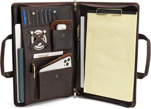 Miniatura 9 de Portafolio de cuero vegano para tamaño legal (8.5 x 14 pulgadas), portafolio portapapeles con asa, soporte para laptop de 15 pulgadas, organizador