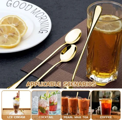 Miniatura 8 de Cuchara de mango largo de 9.5 pulgadas, cucharas de crema helada, cucharas de té, agitadores de café, cuchara de hielo, cucharas de cóctel de acero