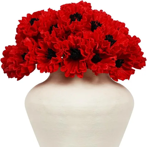Miniatura 10 de Melorca&Guilla Flores Artificiales, 24 Piezas de 13.5 pulgadas Flores Falsas de Amapola Verde, Flores Sintéticas de Tacto Real, Flores de Seda
