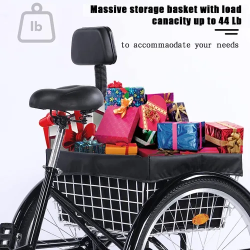 Miniatura 2 de Triciclo para adultos de 24/26 pulgadas, bicicleta de 7 velocidades y 3 ruedas para hombres y mujeres, triciclo de crucero con asiento ajustable