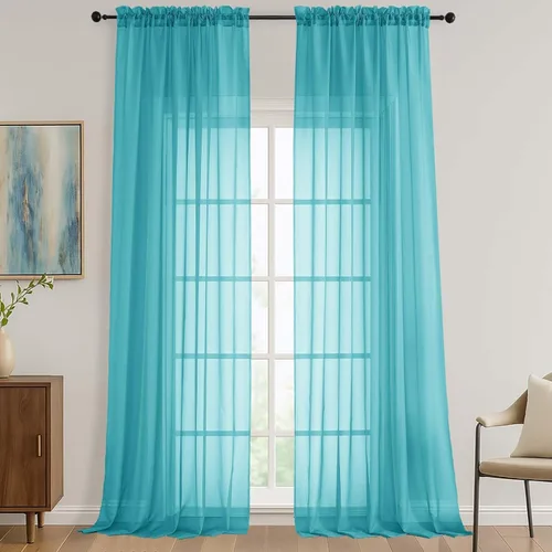 Miniatura 138 de OVZME - Cortinas traslúcidas blancas de 45 pulgadas de largo, 2 paneles, cortinas de gasa con bolsillo para barra para ventanas pequeñas, cada una