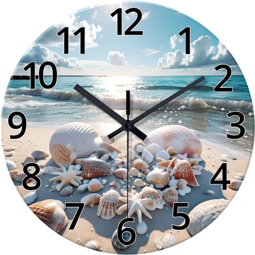 Miniatura 16 de XNM Relojes de Pared de Paisaje Natural para Baño, Funciona con Pilas, 30.5 cm, Negro y Blanco, Redondo, Silencioso, sin Tictac, de Vidrio, Pequeño