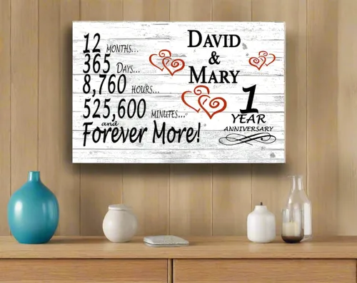 Miniatura 7 de Letrero personalizado de aniversario de 1 año, regalo de primer aniversario de boda, regalo para días de pareja, minutos, años, madera maciza, 16.5