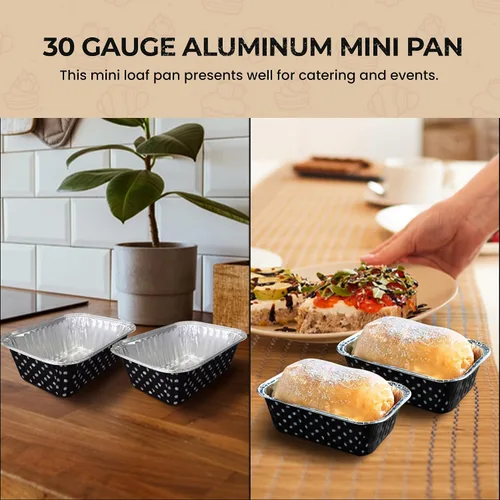 Miniatura 5 de KitchenDance - Mini molde desechable de aluminio con lunares sin tapa, molde rectangular antiadherente de 6 onzas, perfecto para regalos