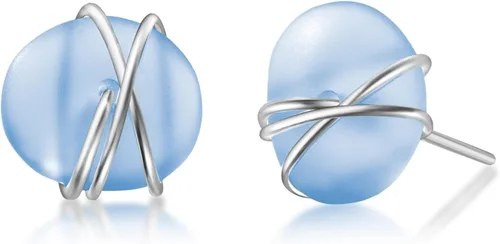 Miniatura 12 de Aretes de Cristal de Mar S990 Plata Esterlina Hipoalergénicos Hechos a Mano con Poste Aretes de Cristal de Playa Joyería Artesanal de Declaración