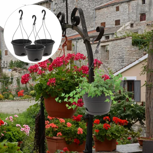 Miniatura 7 de GANAZONO Decoración para el hogar, decoración al aire libre, 3 macetas colgantes de plástico, cesta de cadena, soporte para macetas colgantes