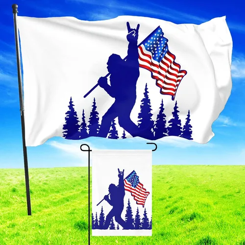 Divertida bandera azul de pie grande con impresión de doble cara de 3 x 5 pies y banderas de jardín de 3 capas de 12 x 18 pulgadas, banderas