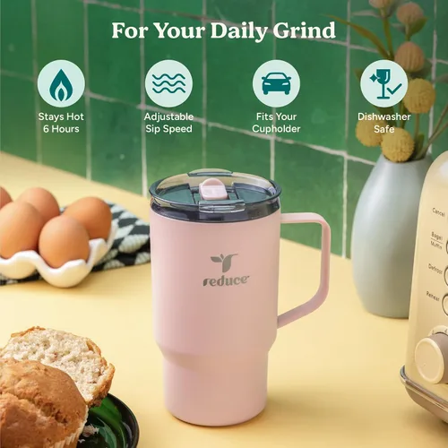 Miniatura 3 de REDUCE Hot1 - Taza aislante de acero inoxidable Hot1 de 18 onzas con tapa de ajuste de temperatura - Vacío de doble pared, compatible con portavasos