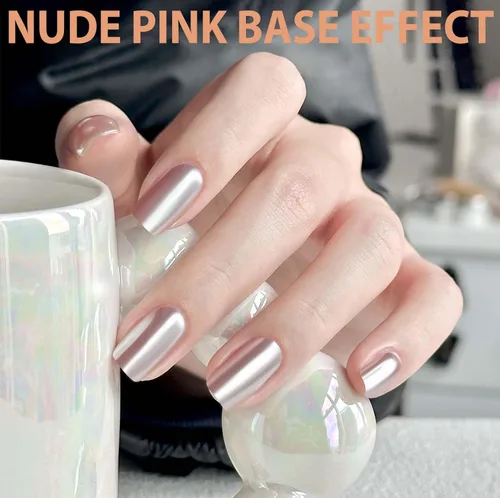 Miniatura 4 de Polvo de uñas con efecto espejo súper brillante 2025, polvo de uñas cromado perla blanca, polvo de pigmento iridiscente con efecto de luz de luna