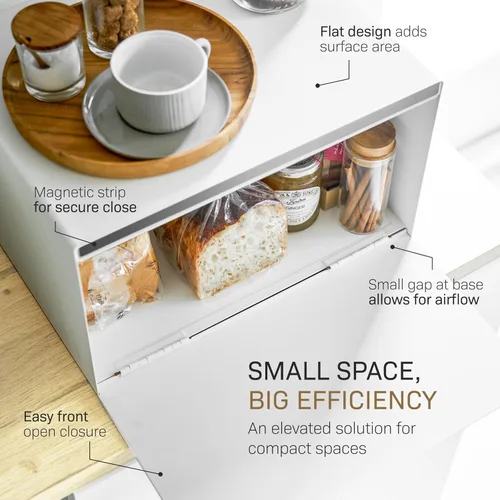 Miniatura 3 de YAMAZAKI Caja de Pan Moderna para el Hogar – Contenedor de Almacenamiento de Pan de Acero + Madera para Encimera, Caja de Pan Grande Blanca