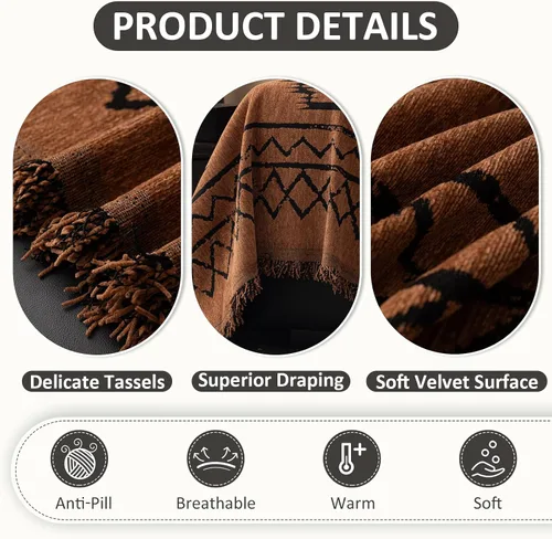 Miniatura 4 de VClife Fundas de sofá bohemio de felpilla para sofá seccional, fundas de sofá suaves y antideslizantes para sofá de 2 cojines, protector de muebles