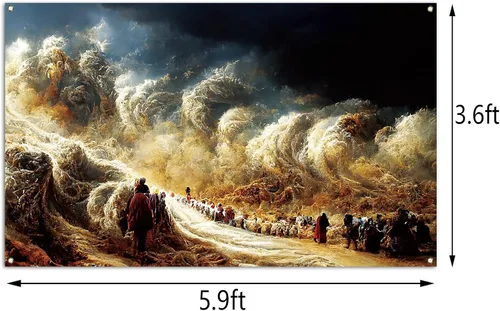 Miniatura 3 de Telón de fondo para cabina de fotos de Pascua Pesaj Moisés cruzando el mar rojo, festival judío fotografía, fondo de decoración de pared