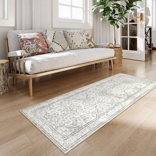 Miniatura 4 de Alfombra de pasillo oriental para baño Lahome, alfombra lavable de 2 x 6 pulgadas color beige para cocina, alfombra antideslizante para pasillo