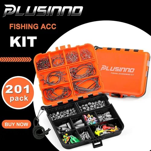 Miniatura 2 de PLUSINNO 253/387pcs Fishing Gear Accessories Kit, Fishing Tackle Box with Tackle Included, Fishing Hooks, Fishing Weights Sinkers, Spinner Blade