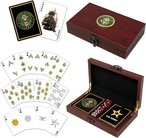 Juego de regalo del ejército de los Estados Unidos | Juego de cartas y dados | Tarjetas de insignia de rango del ejército | Regalos del ejército |