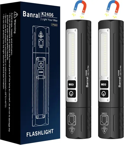 Miniatura 13 de Banral Linternas tácticas recargables de alto lúmenes - Súper brillante pequeña y potente linterna LED magnética USB C, 8 modos, botón doble Azul