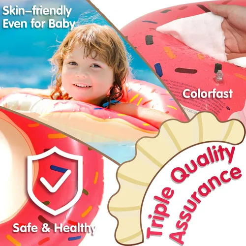 Miniatura 6 de DMAR Flotador de piscina con forma de dona, tubo y anillo para playa y piscina Rosa fresa de 30.0 in