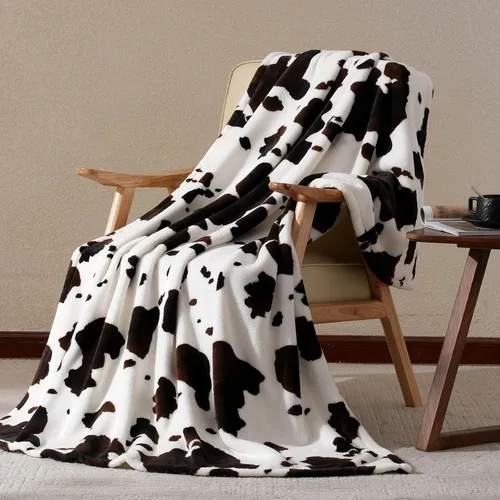 Miniatura 6 de Cozy Bliss Manta mullida con estampado de vaca para sofá, manta gruesa, suave y cálida de forro polar que no desprende para decoración occidental