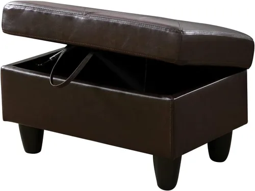 Miniatura 6 de Reposapiés rectangular de piel sintética con almacenamiento para sala de estar y dormitorio (negro)