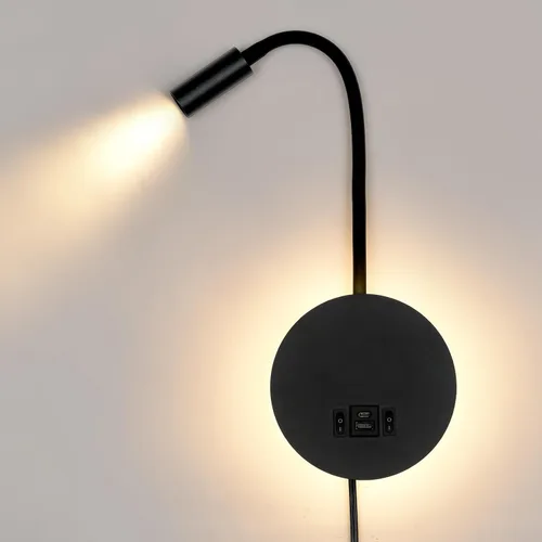 Miniatura 11 de Luz de lectura regulable montada en la pared con puerto de carga USB, luz de lectura LED enchufable, lámparas de pared con cuello de cisne flexible