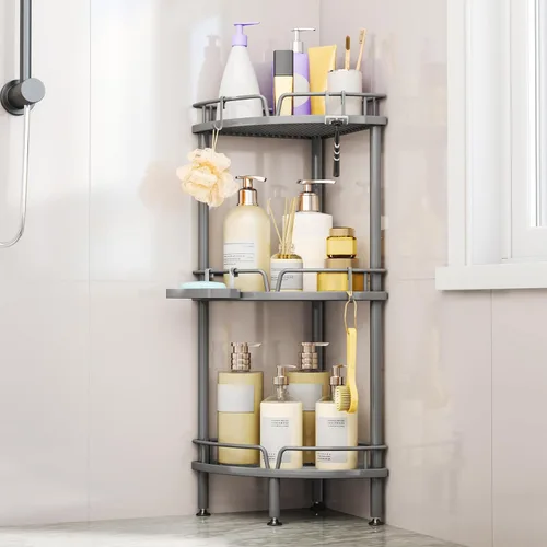 Miniatura 11 de Consumest Soporte Esquinero para Ducha - Organizador de Ducha de 3 Niveles con Soporte para Jabón, Estantes de Esquina Altos de Pie con Patas