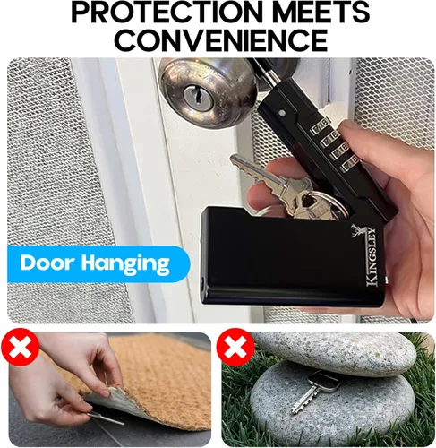 Miniatura 8 de Kingsley Guard-a-Key Caja de seguridad para llaves negra portátil con llave de colgar y cerradura de combinación para llaves de casa, inmobiliarias