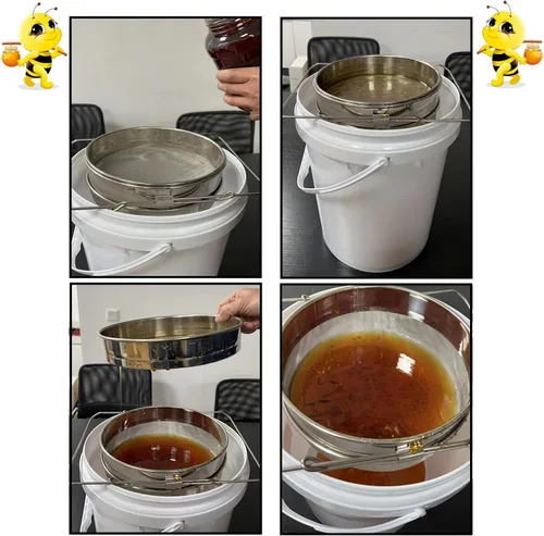 Miniatura 5 de Colador de miel de doble tamiz para cubo de 5 galones, filtro de miel de acero inoxidable de grado alimenticio con brazos extensibles ajustables