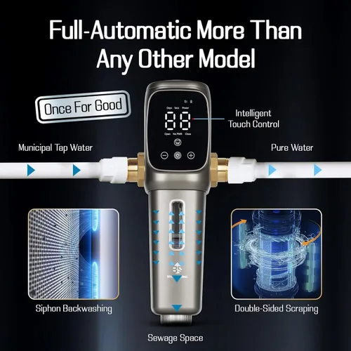 Miniatura 6 de Filtros de sedimentos giratorios automáticos de 40 micrones, descarga y drenaje automático de pantalla táctil, cabezal giratorio de 360°, filtro