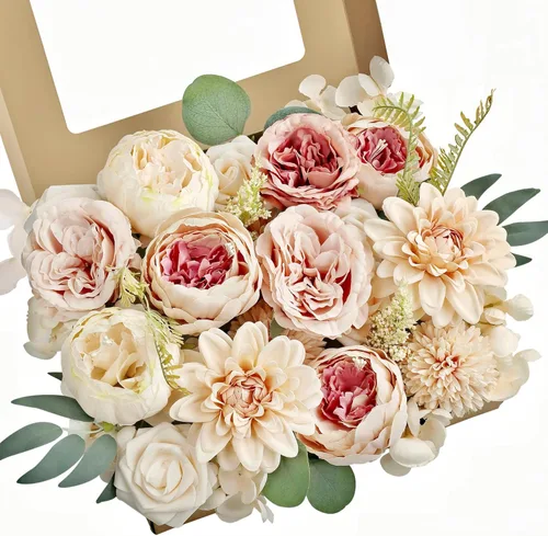 Miniatura 14 de MISSPIN Juego de flores artificiales para bricolaje, ramo de rosas falsas, flores para novia, boda, centro de mesa, decoración de mesa, bohemio