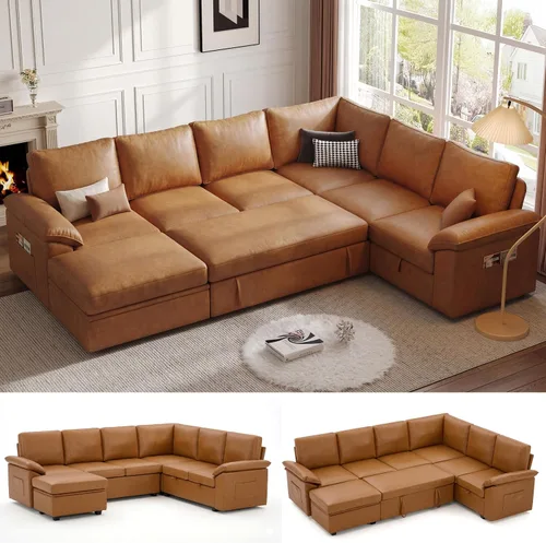 Miniatura 10 de Sofá Seccional Modular de 85 Pulgadas con Cama Extraíble, Sofá Cama Seccional en Forma de L de 5 Asientos con Almacenamiento, Sofás Seccionales