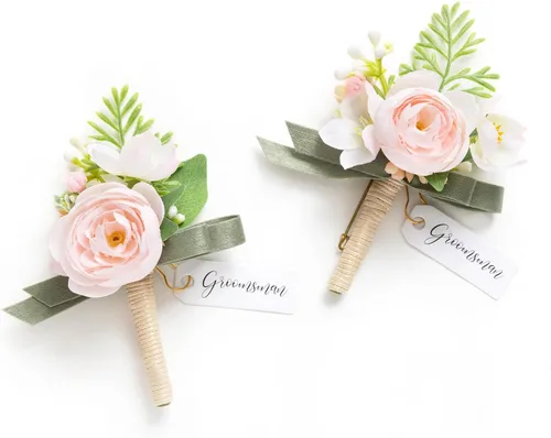 Miniatura 14 de Ling's moment Boutonniere para hombres, 2 piezas de novios, padrinos de boda, flores artificiales para bodas, bailes, regreso a casa, etc. Azul Azul