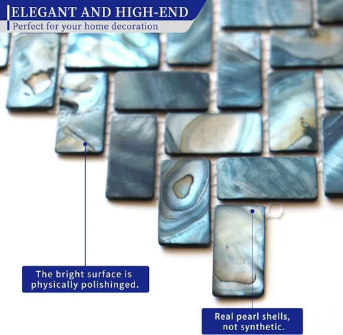 Miniatura 4 de MOP Azulejo de mosaico de concha de nácar en espiga para salpicaduras, se utilizan para salpicaduras de cocina y azulejos de pared de baño, azul