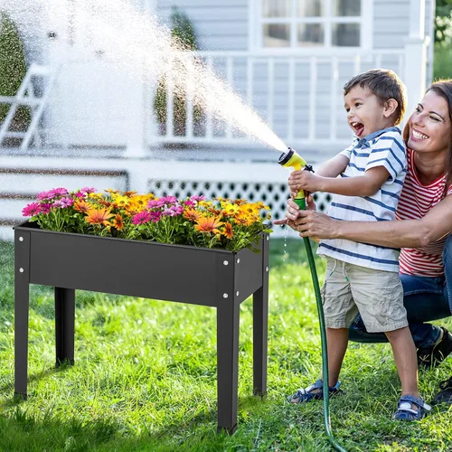 Miniatura 2 de HAPPYGRILL Cama de jardín elevada, maceta elevada de 18 pulgadas con patas, orificio de drenaje, diseño de dobladillo, caja de jardín de metal