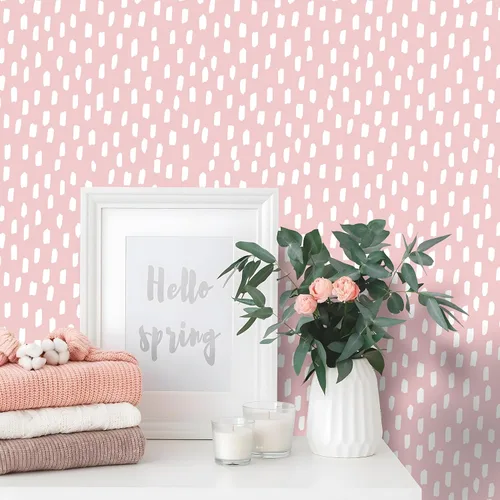 Miniatura 12 de HAOKHOME Papel tapiz para despegar y pegar, diseño de puntos modernos y bohemios, extraíble, para baño, color caramelo/blanco, papel de contacto