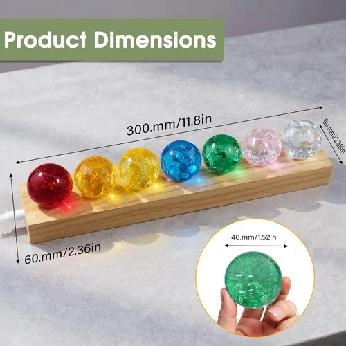 Miniatura 7 de L LOHAS LED 7 Colores 40mm Bolas de Cristal de Hielo Con Crac Bolas de Chakra de Cristal con Base de Madera LED Bolas de Esfera de Sanación