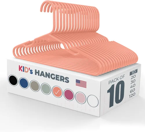 Miniatura 25 de Perchas de plástico para niños de 12 pulgadas, paquete de 10 unidades, fabricadas en los Estados Unidos, capacidad de 5 libras, perchas para ropa