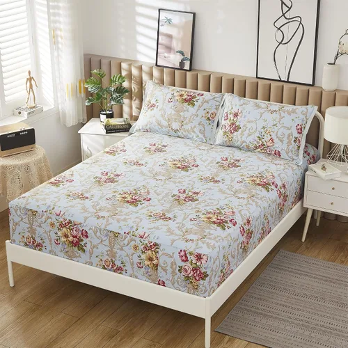 Miniatura 4 de ABREEZE Juego de sábanas de algodón egipcio tamaño individual (1000 hilos) floral y fundas de almohada (4 piezas), sábanas de algodón egipcio
